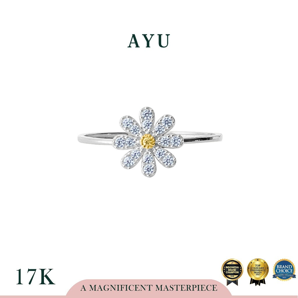 AYU Cincin Emas - Small G Daisy Ring 17k White Gold