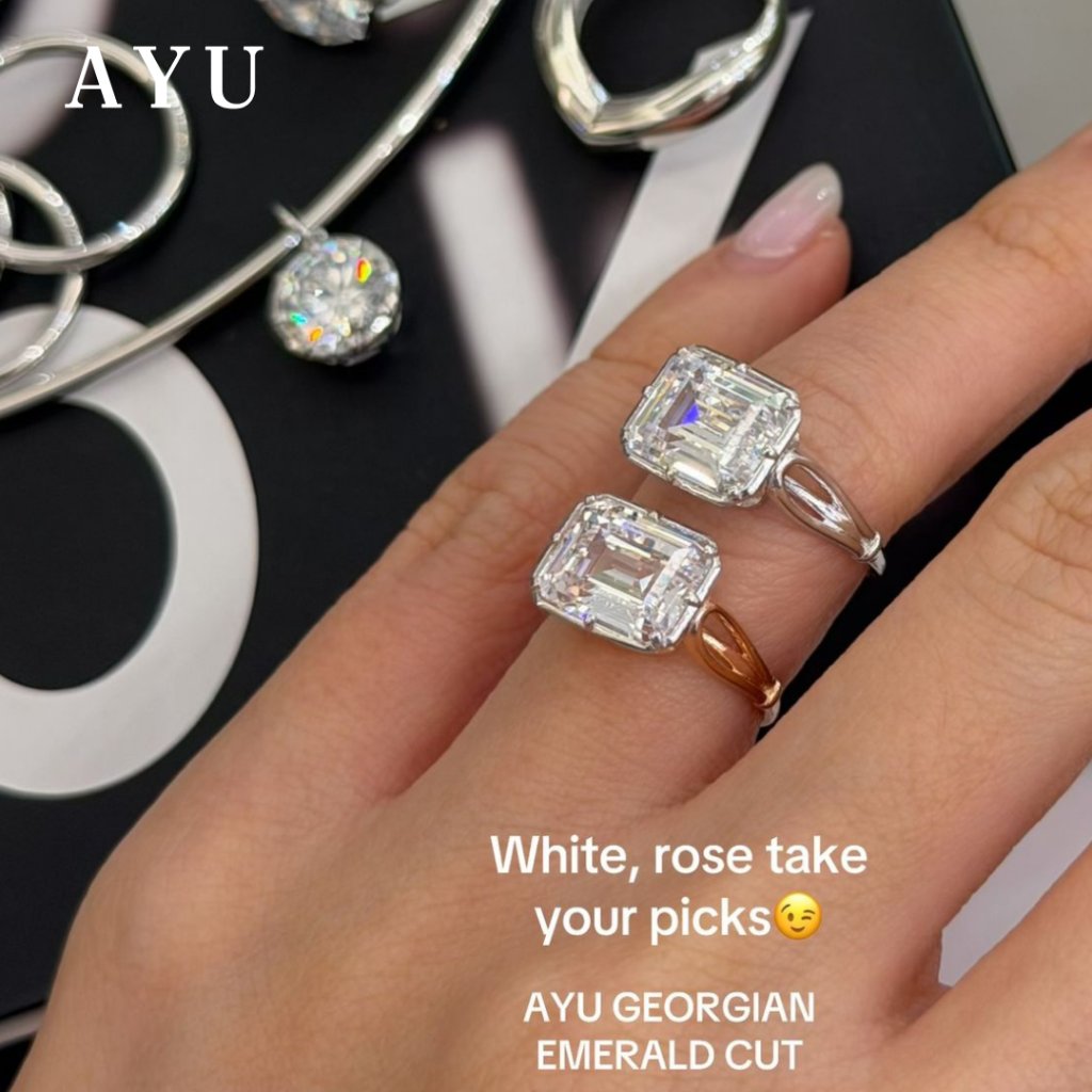 The AYU Georgian Setting In Emerald Solitaire 17k White Gold