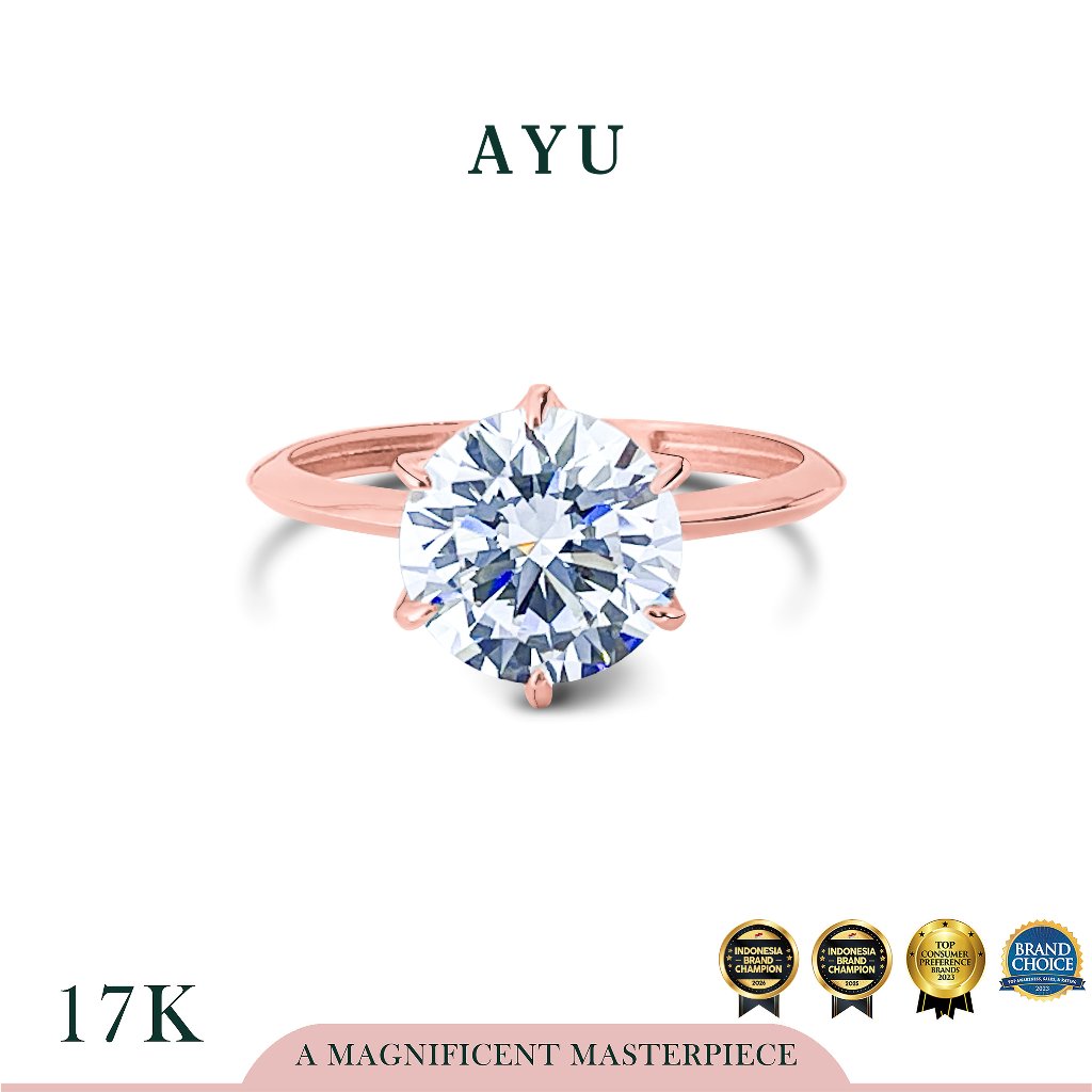 AYU Cincin Emas - Glam Gigi 6 Prong Solitaire 17K Rose Gold