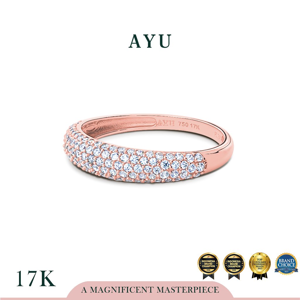 AYU Cincin Emas - Pave Globe Ring 17k Rose Gold