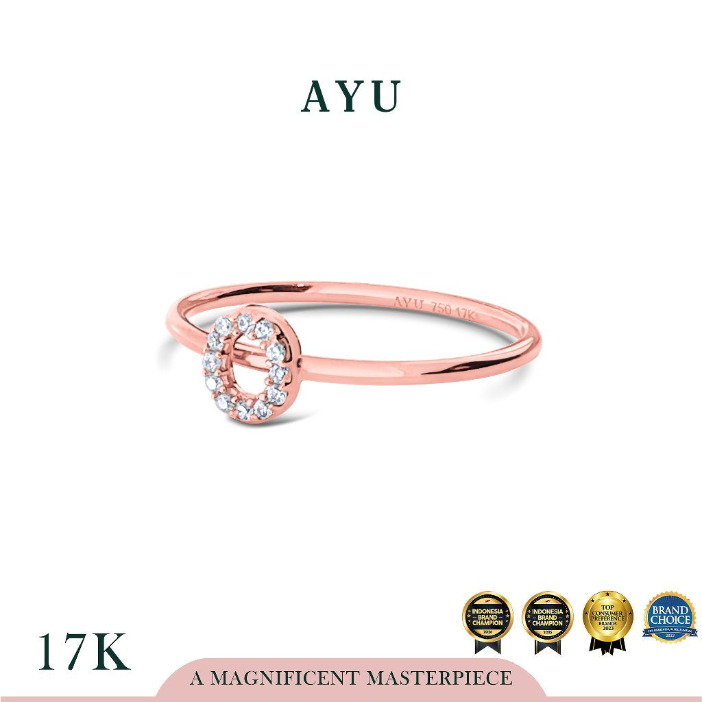 AYU Cincin Emas - Pave Initial Ring 17K Rose Gold