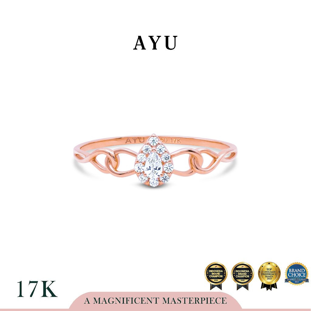 AYU Cincin Emas - Mini Teardrop Halo On A Link Ring 17k Rose Gold