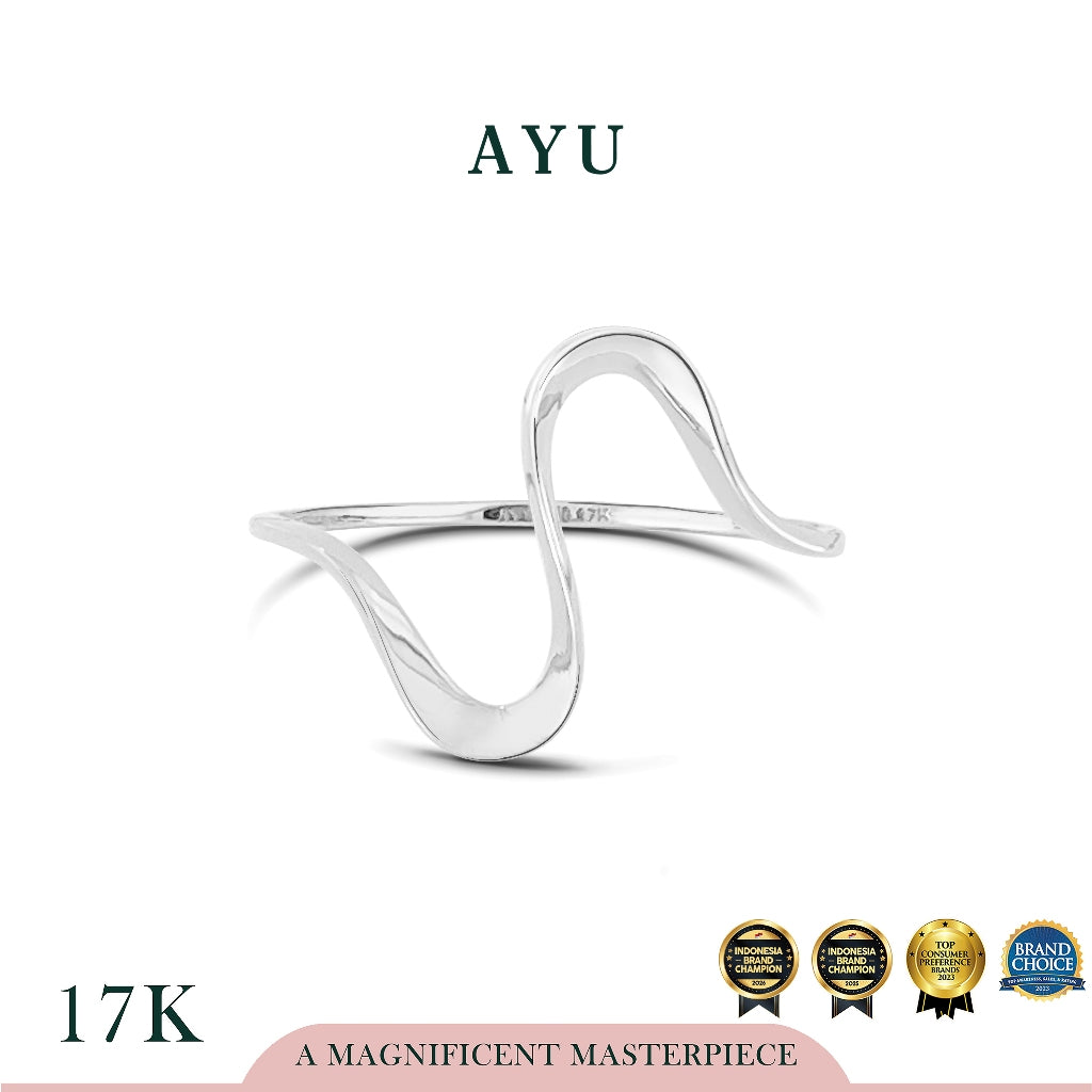 AYU Cincin Emas - Gold Swaying Wave Ring 17k White Gold