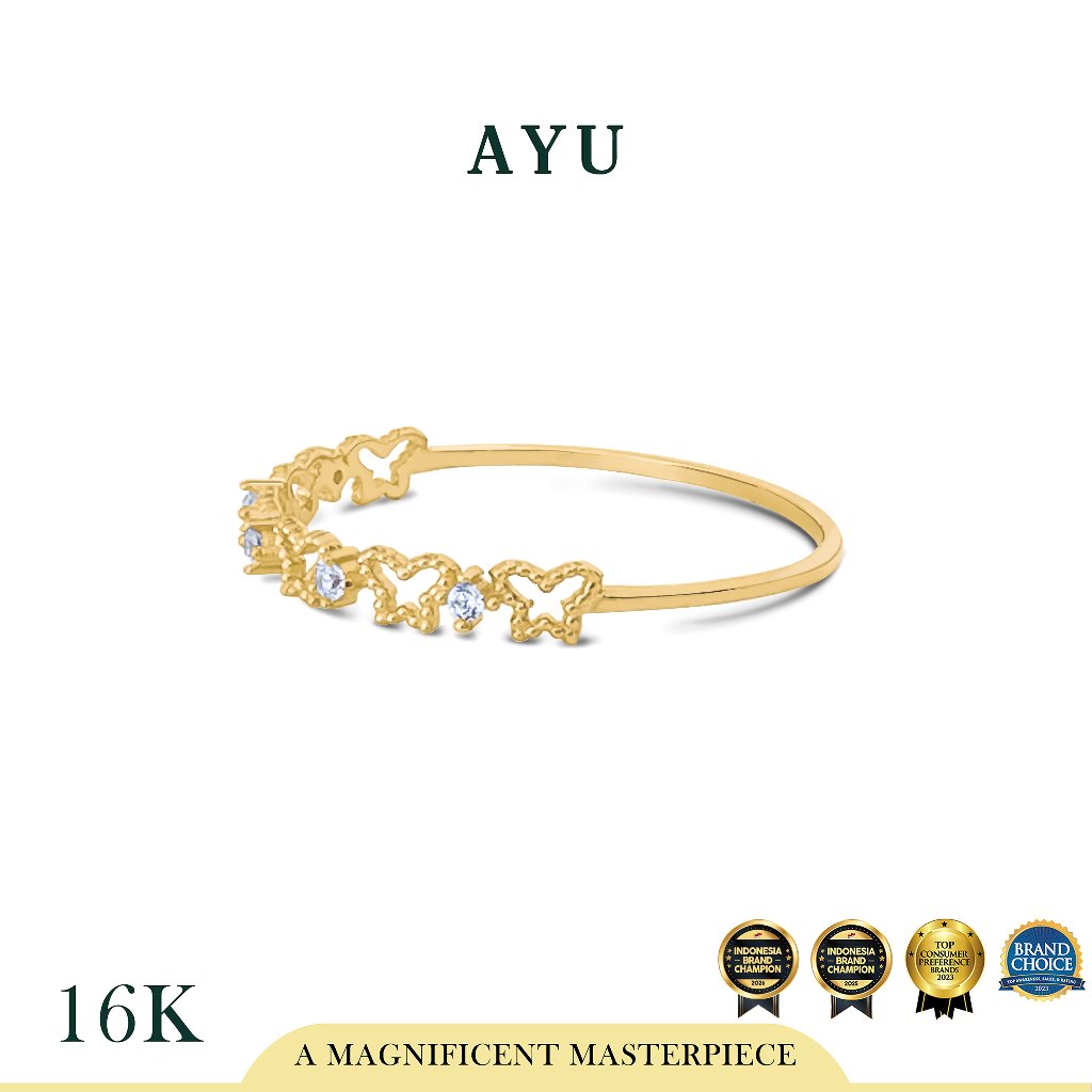 AYU Cincin Emas-Twinkling Mini Butterflies Ring 16k Yellow Gold