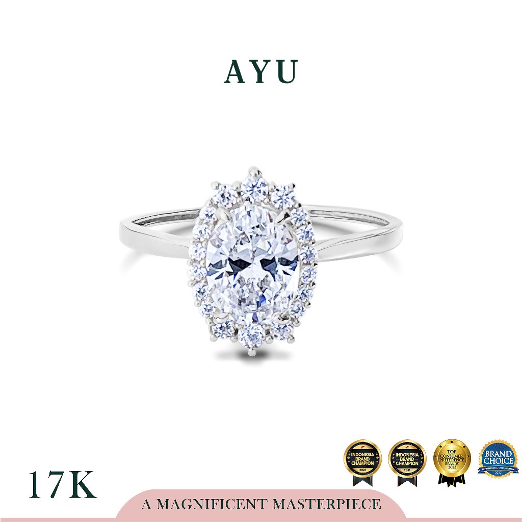 AYU Cincin Emas - Oval Grecian Solitaire 17K White Gold