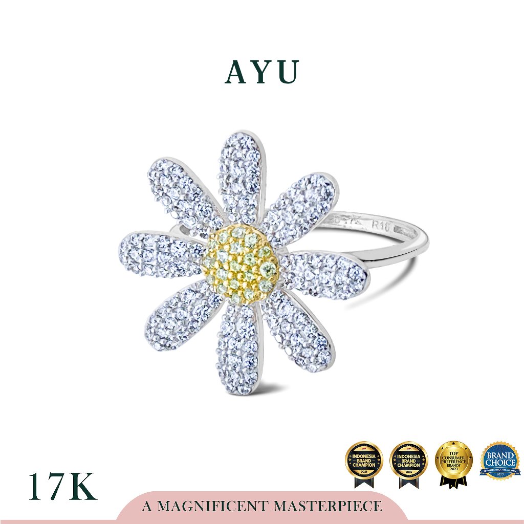 AYU Cincin Emas - Blooming G Daisy Ring 17k White Gold