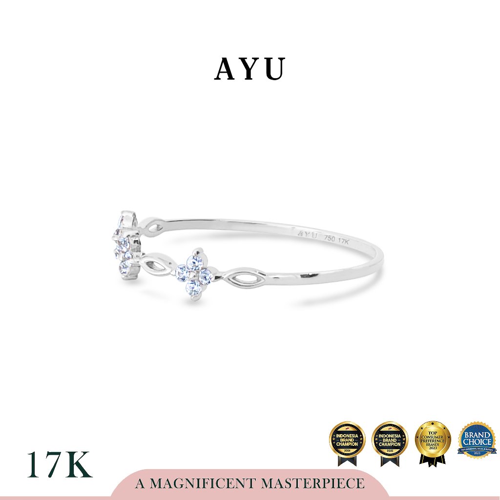 AYU Cincin Emas - 3 Blossom Ring 17k White Gold