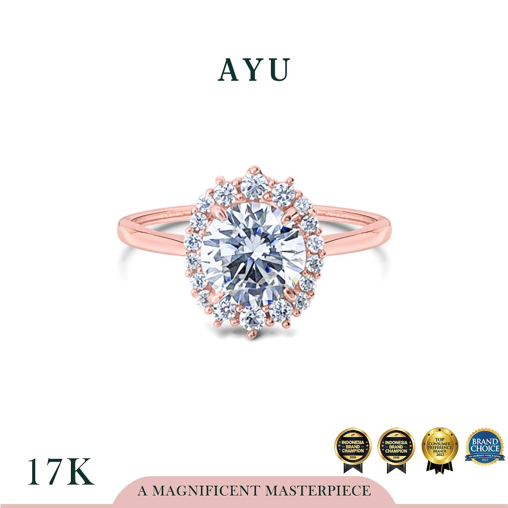 AYU Cincin Emas - Round Grecian Solitaire 17k Rose Gold