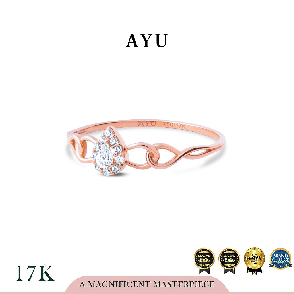 AYU Cincin Emas - Mini Teardrop Halo On A Link Ring 17k Rose Gold