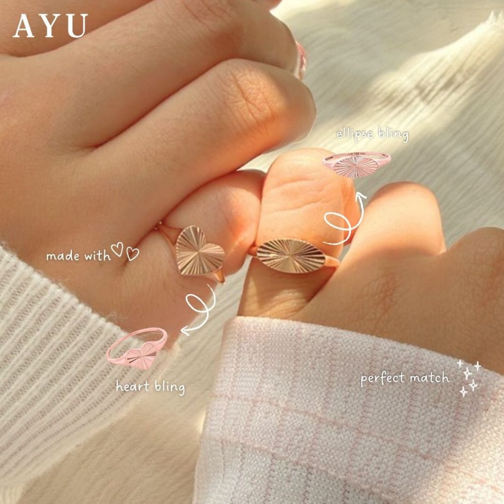 AYU Cincin Emas - Ellipse Bling Signet Ring 17k Rose Gold