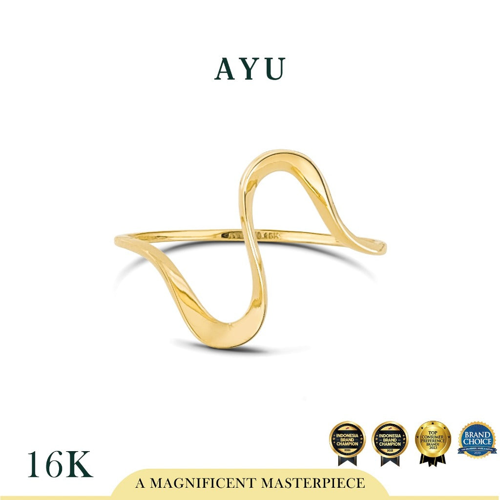 AYU Cincin Emas - Gold Swaying Wave Ring 16k Yellow Gold