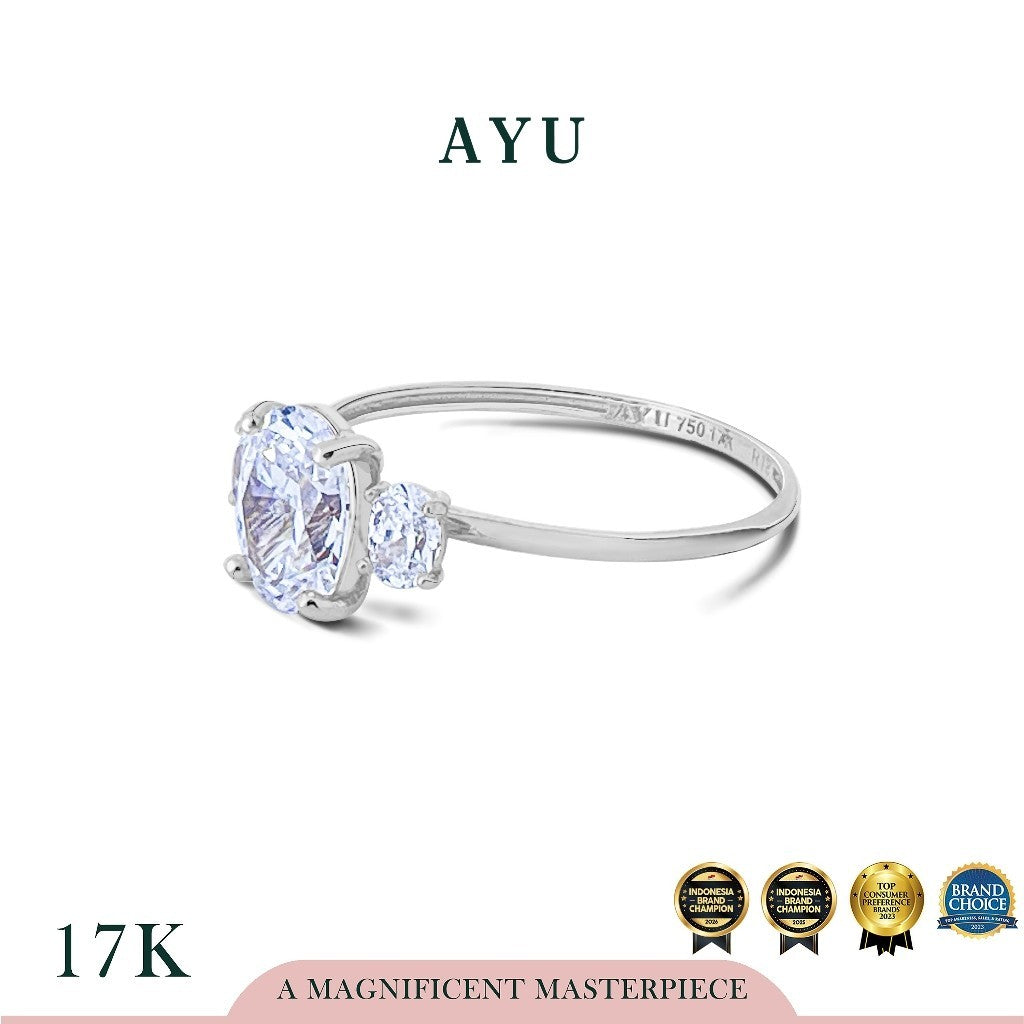 AYU Cincin Emas - The Legacy Mini Oval Trilogy Solitaire 17k White Gold