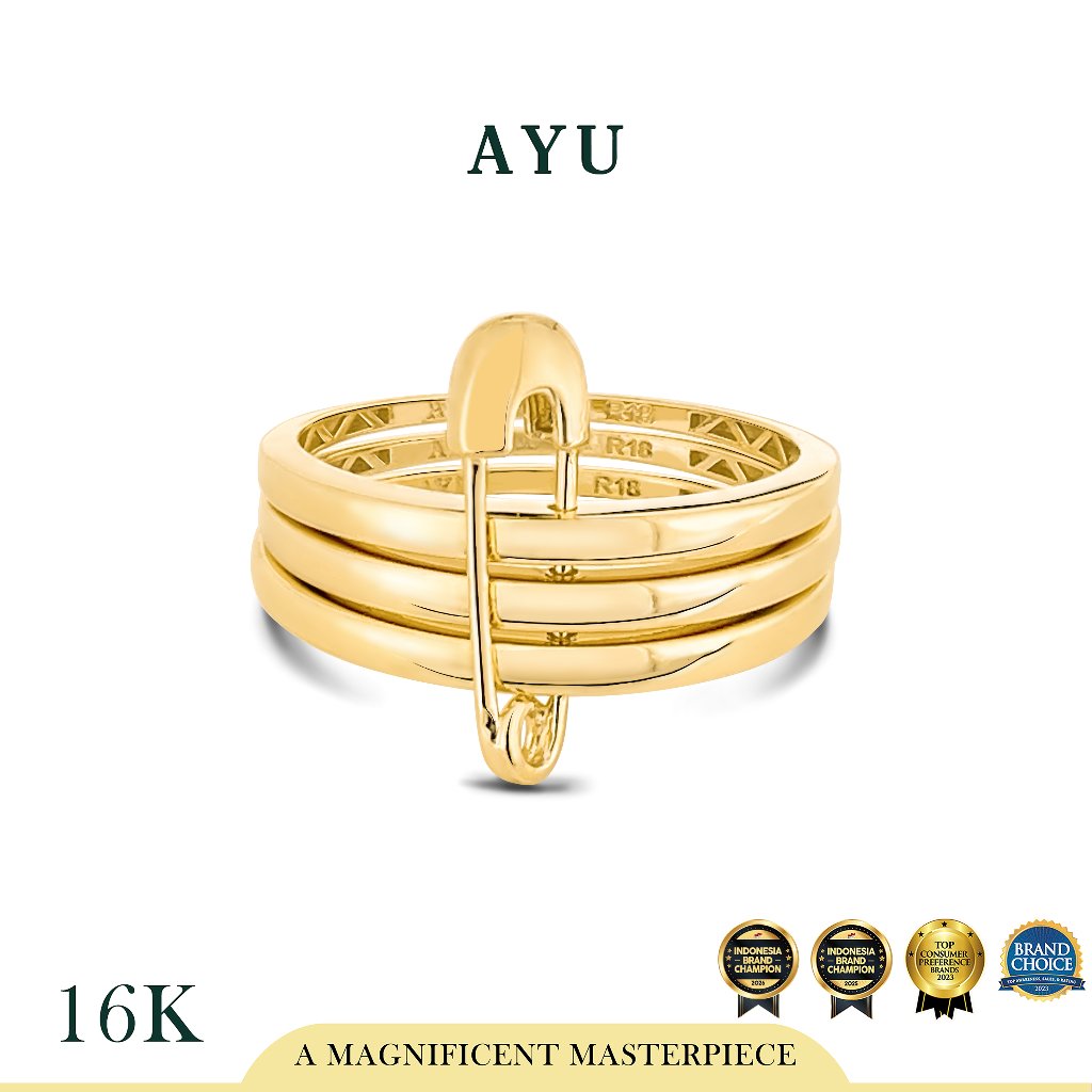 AYU Cincin Emas - Triple Pin Ring 16k Yellow Gold