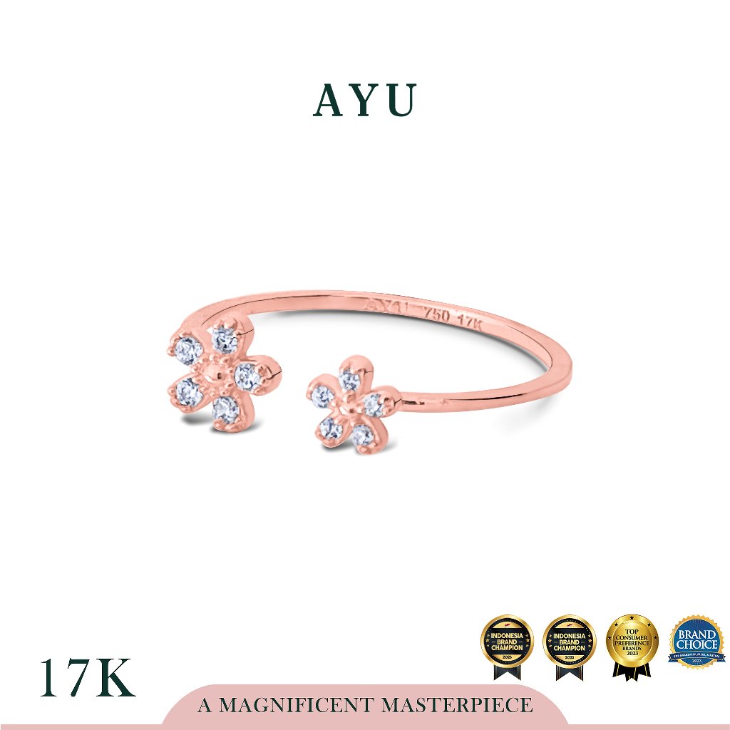AYU Cincin Emas - Buttercup Flower Open Ring 17k Rose Gold