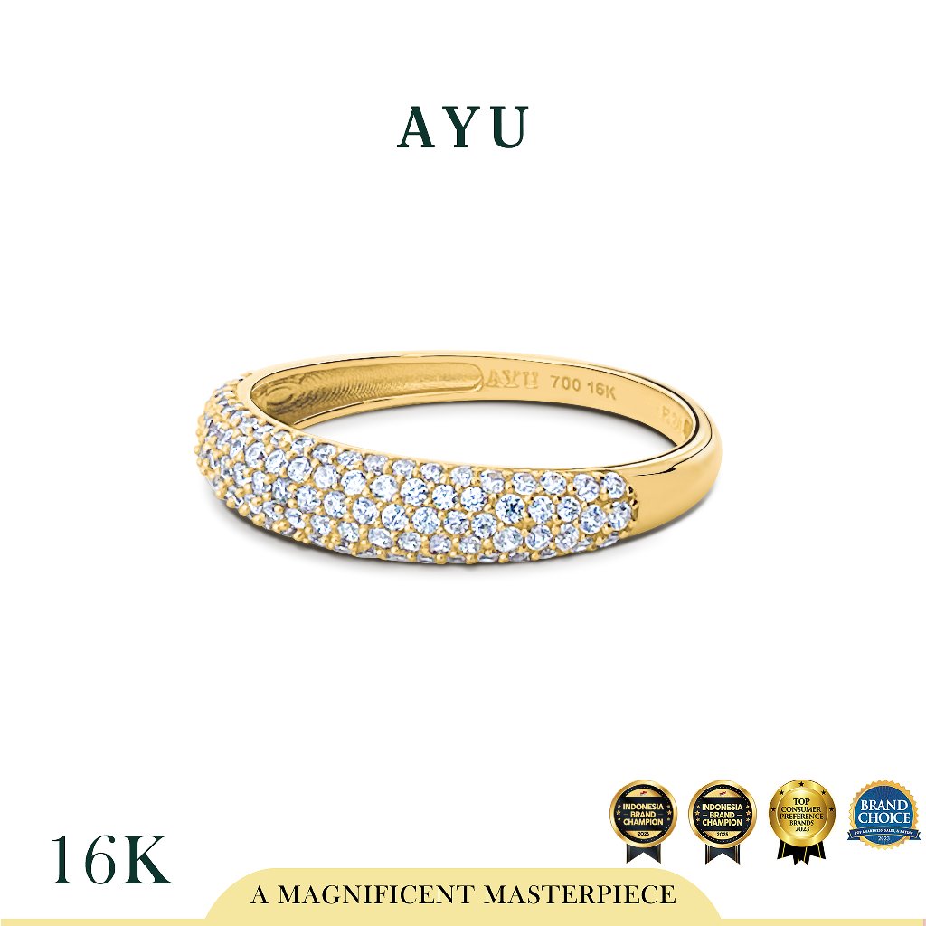 AYU Cincin Emas - Pave Globe Ring 16k Yellow Gold