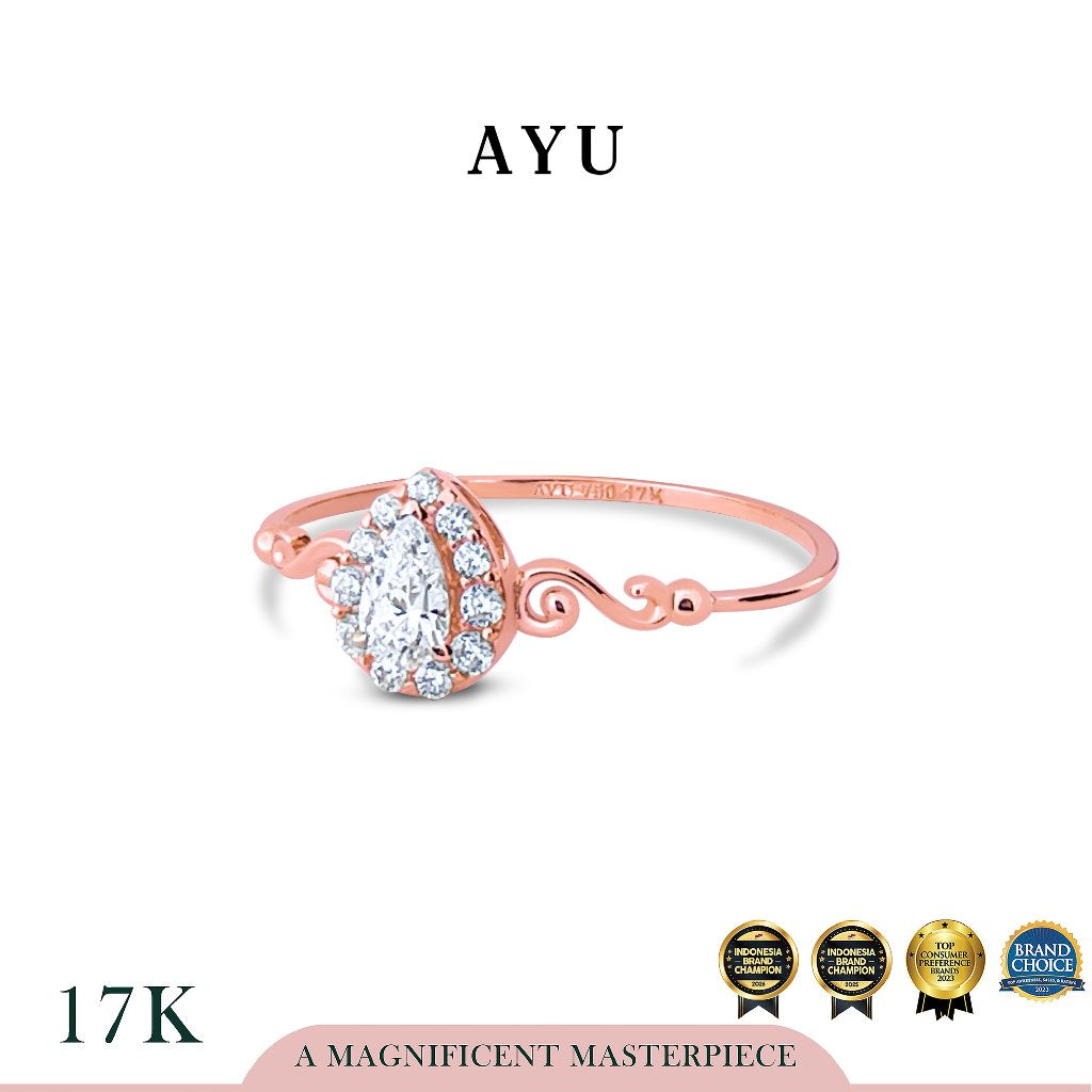AYU Cincin Emas - Teardrop Juliet Solitaire 17k Rose Gold