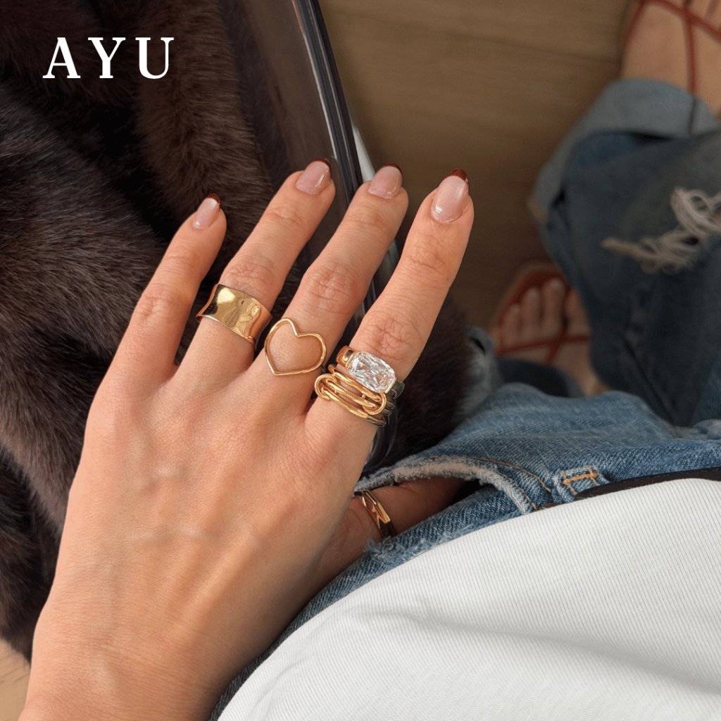 AYU Cincin Emas - Wide Gold Melt Ring 17k Rose Gold