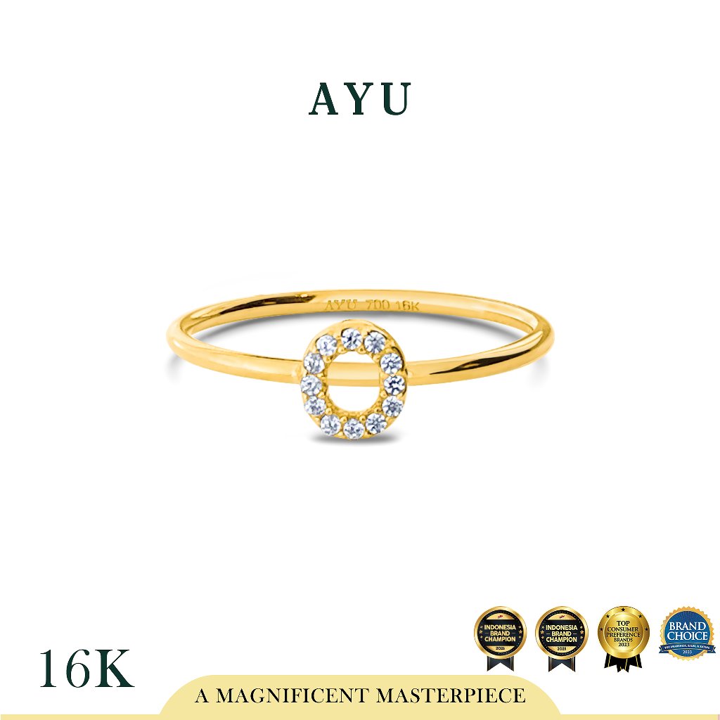 AYU Cincin Emas - Pave Initial Ring 16K Yellow Gold