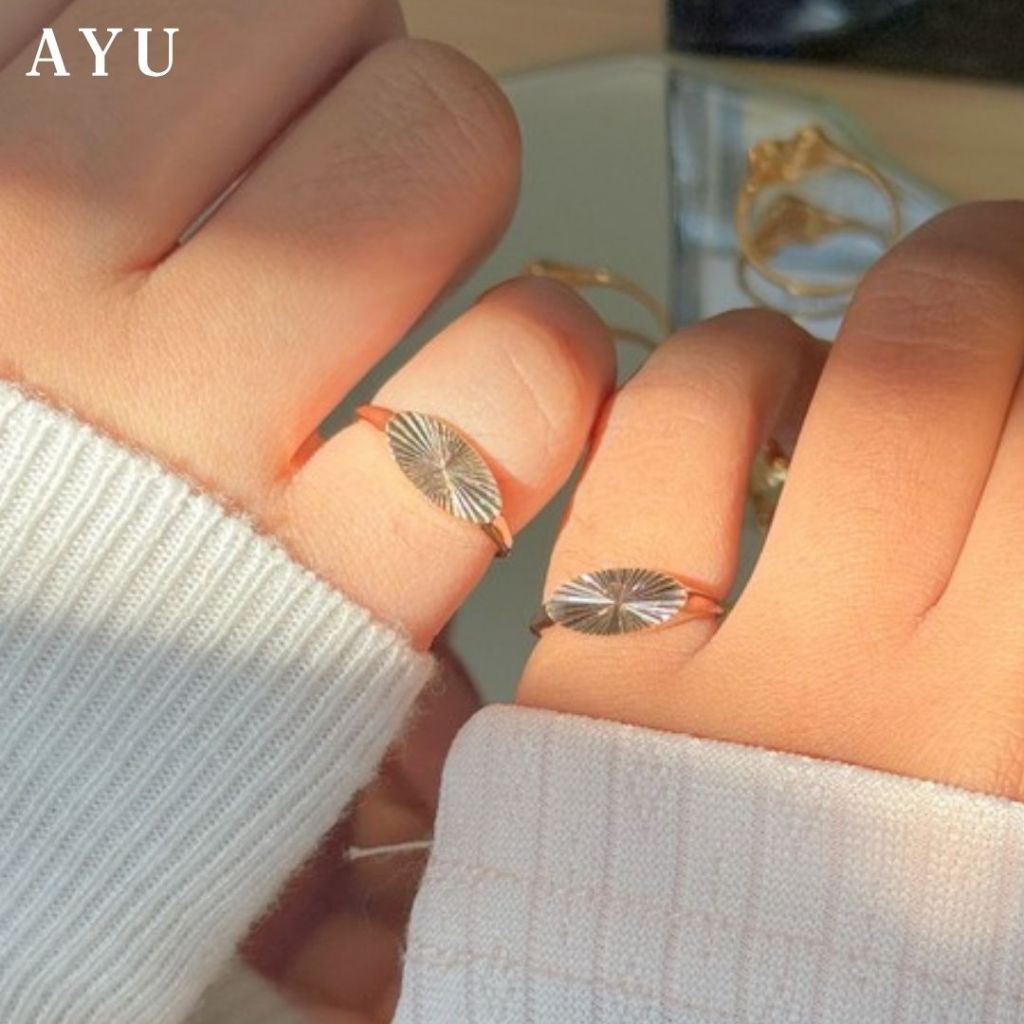 AYU Cincin Emas - Ellipse Bling Signet Ring 17k White Gold