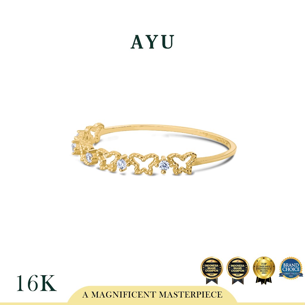 AYU Cincin Emas-Twinkling Mini Butterflies Ring 16k Yellow Gold
