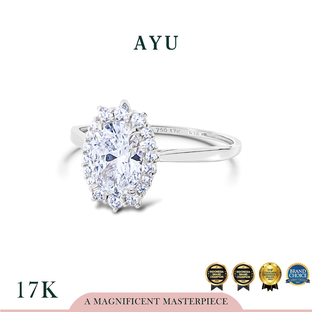 AYU Cincin Emas - Oval Grecian Solitaire 17K White Gold