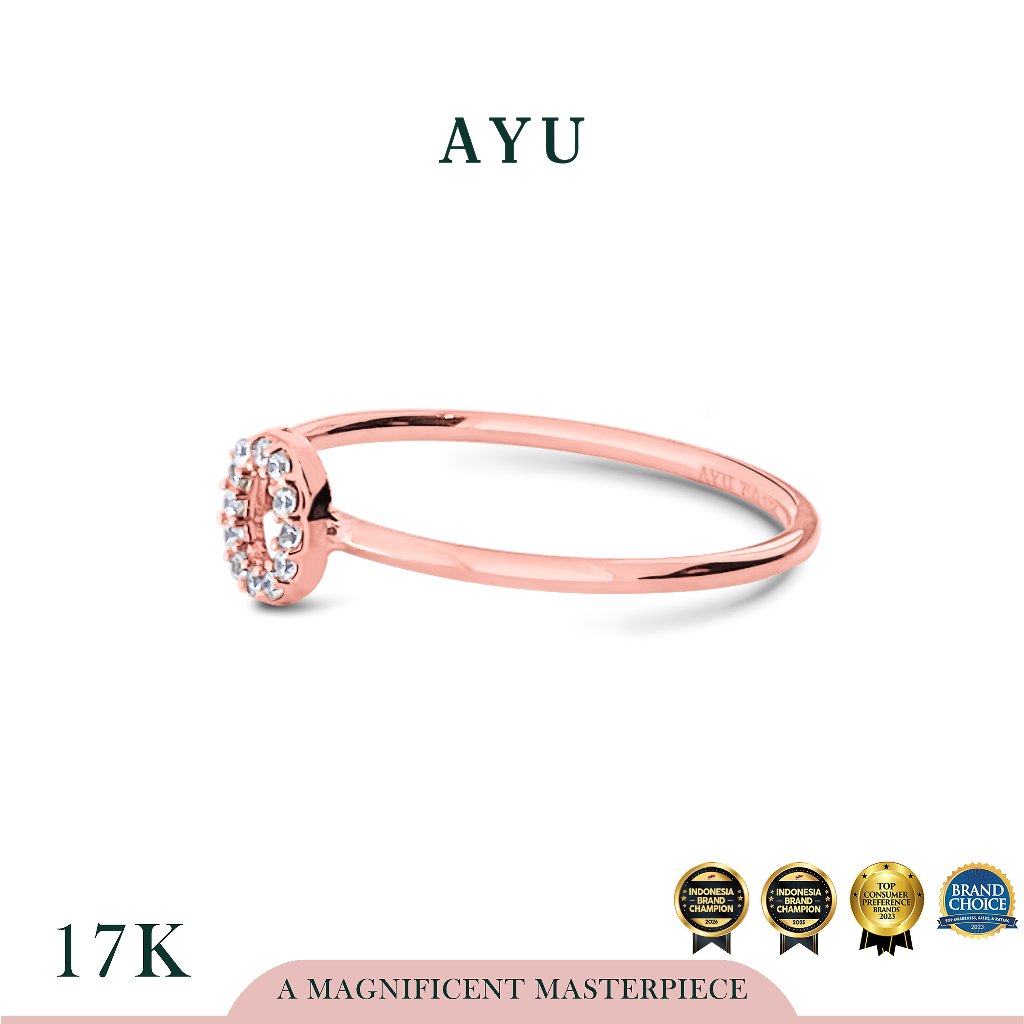 AYU Cincin Emas - Pave Initial Ring 17K Rose Gold