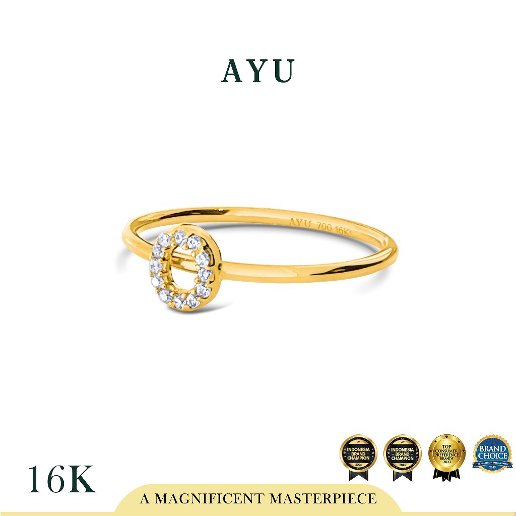 AYU Cincin Emas - Pave Initial Ring 16K Yellow Gold