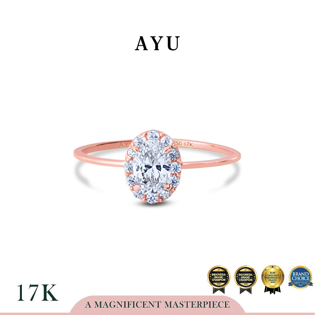 AYU Cincin Emas - Oval Halo Ring 17k Rose Gold