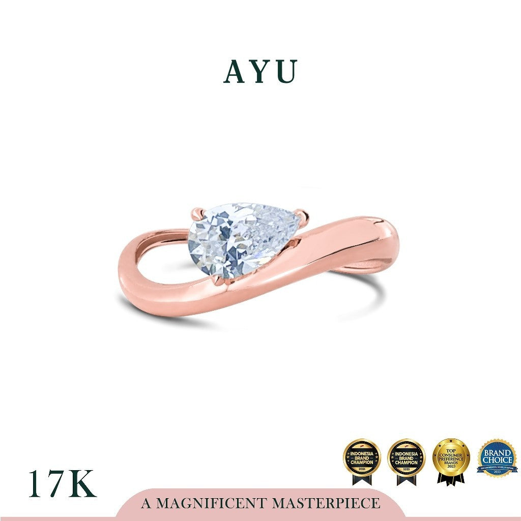 AYU Cincin Emas - Floating Teardrop Ring 17k Rose Gold