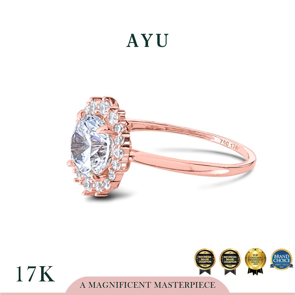 AYU Cincin Emas - Round Grecian Solitaire 17k Rose Gold