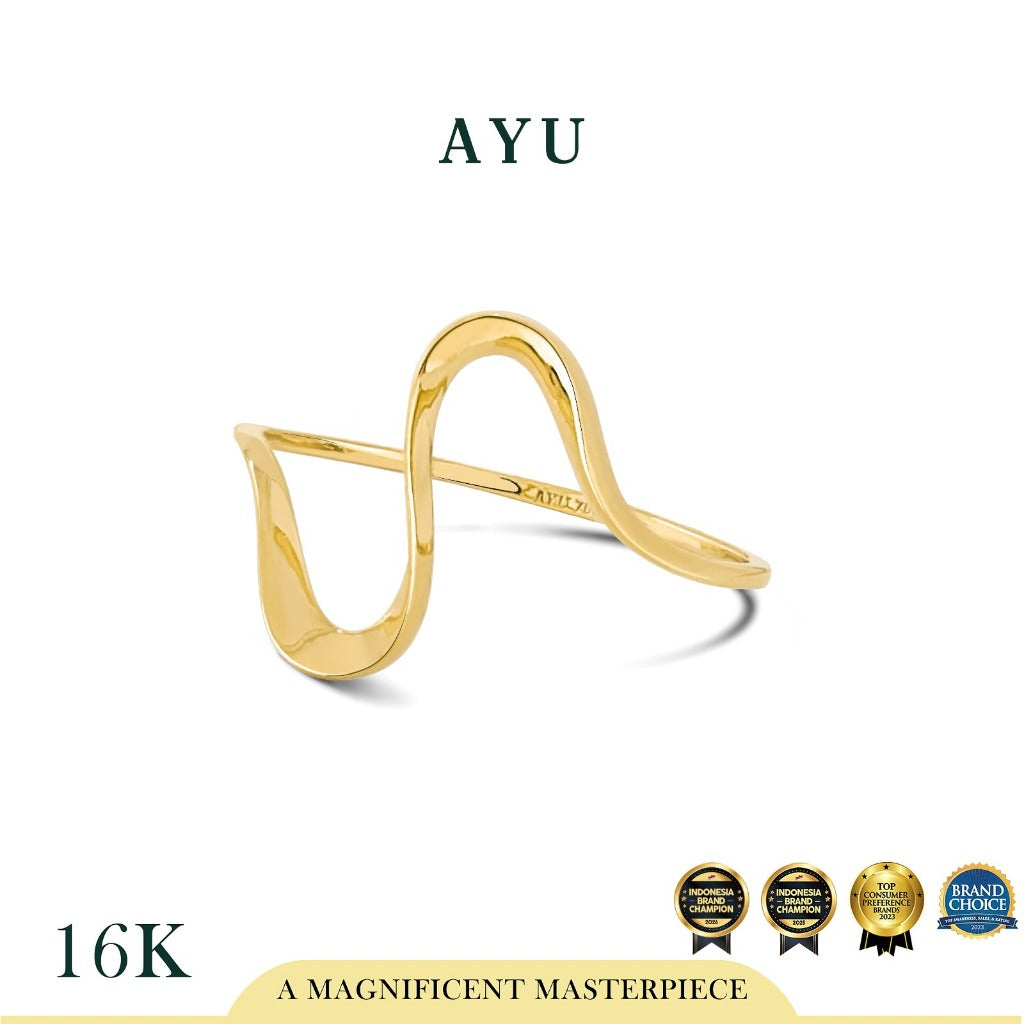 AYU Cincin Emas - Gold Swaying Wave Ring 16k Yellow Gold