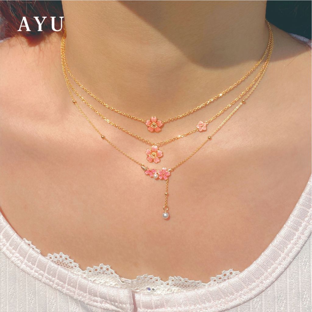 AYU Kalung Emas - Blush Sakura Chain Necklace 17k White Gold