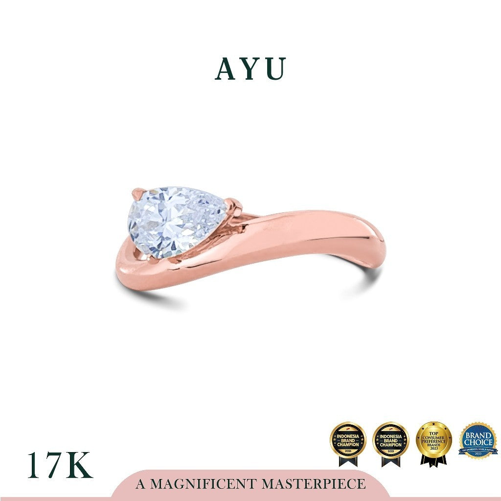 AYU Cincin Emas - Floating Teardrop Ring 17k Rose Gold