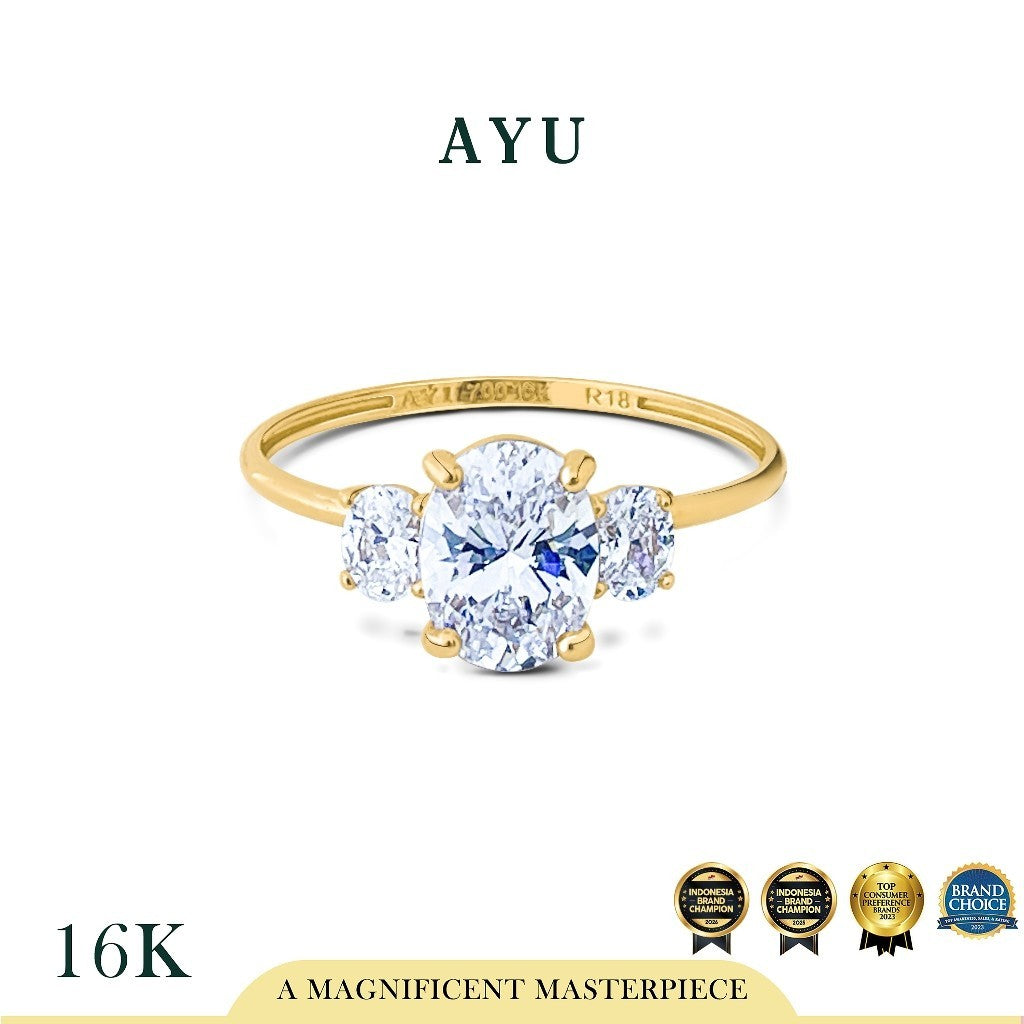 AYU Cincin Emas - The Legacy Mini Oval Trilogy Solitaire 16k Yellow Gold
