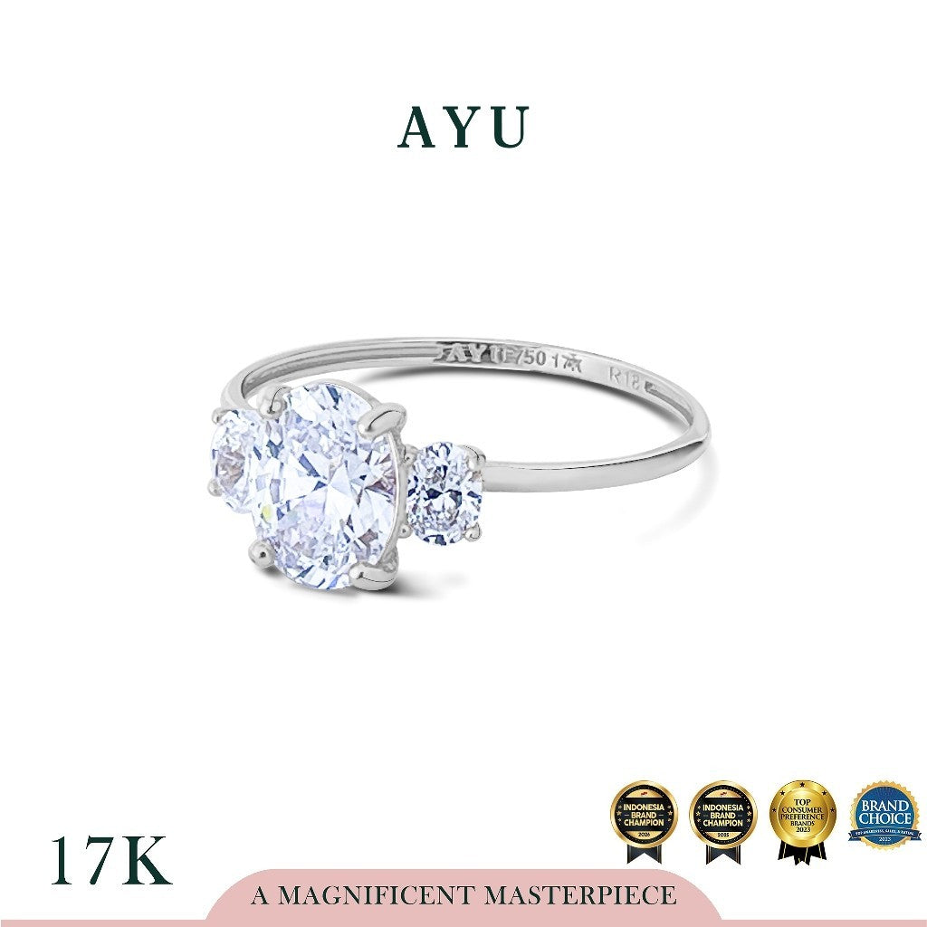 AYU Cincin Emas - The Legacy Mini Oval Trilogy Solitaire 17k White Gold