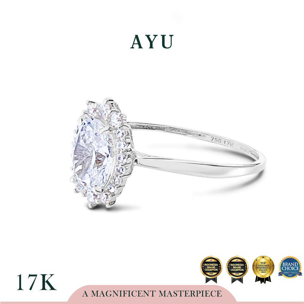 AYU Cincin Emas - Oval Grecian Solitaire 17K White Gold