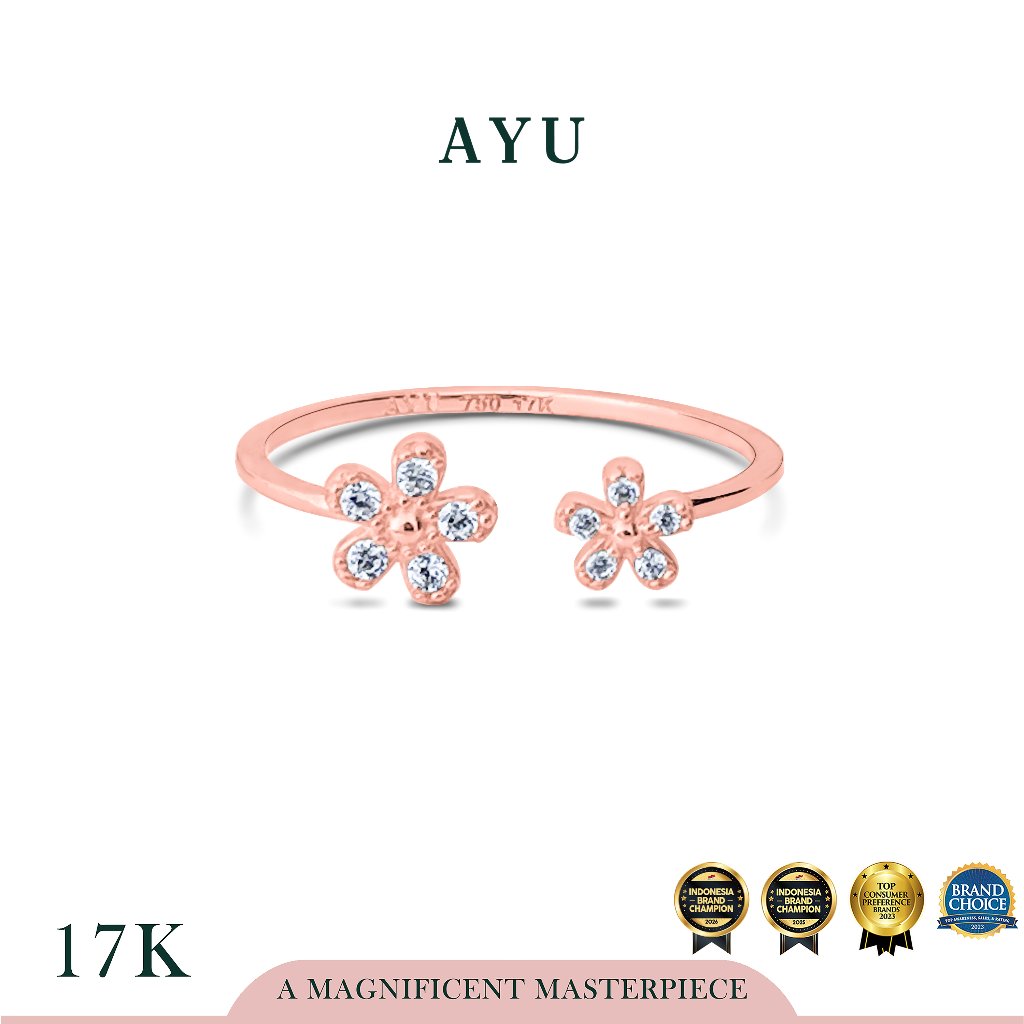 AYU Cincin Emas - Buttercup Flower Open Ring 17k Rose Gold
