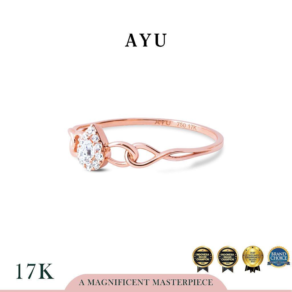 AYU Cincin Emas - Mini Teardrop Halo On A Link Ring 17k Rose Gold