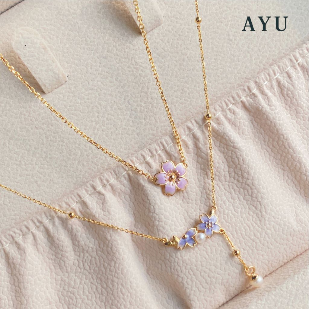 AYU Kalung Emas - Blush Sakura Chain Necklace 17k White Gold