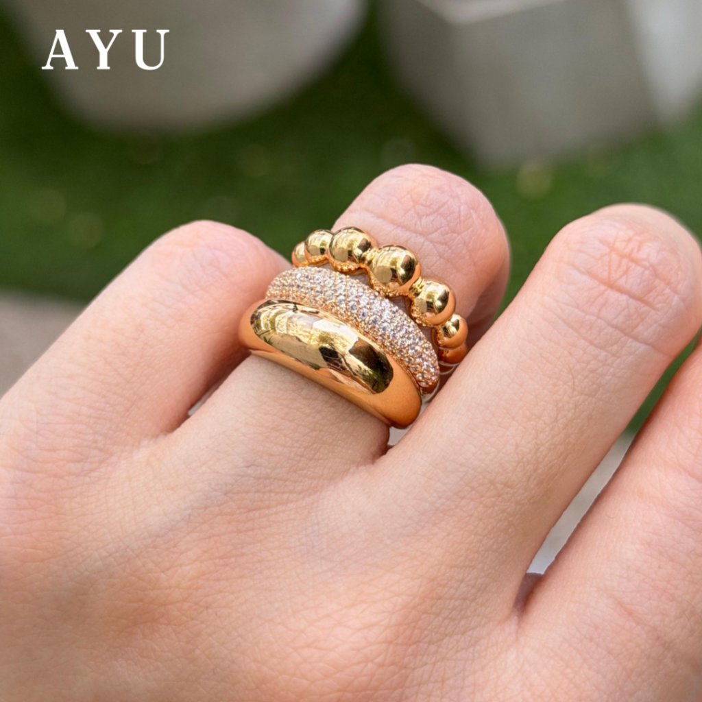 AYU Cincin Emas - Pave Globe Ring 16k Yellow Gold