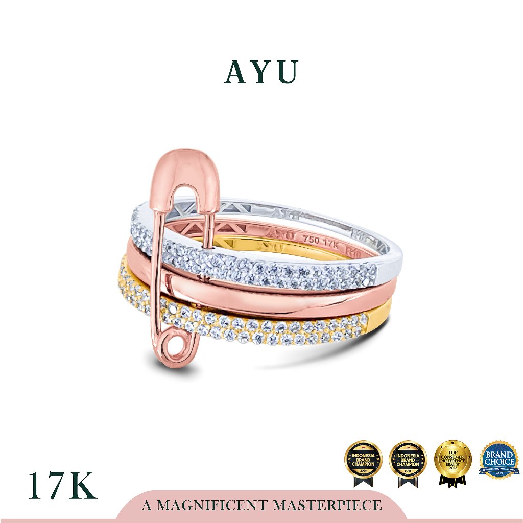 AYU Cincin Emas -Triple Pin Pave Ring 17k Combo