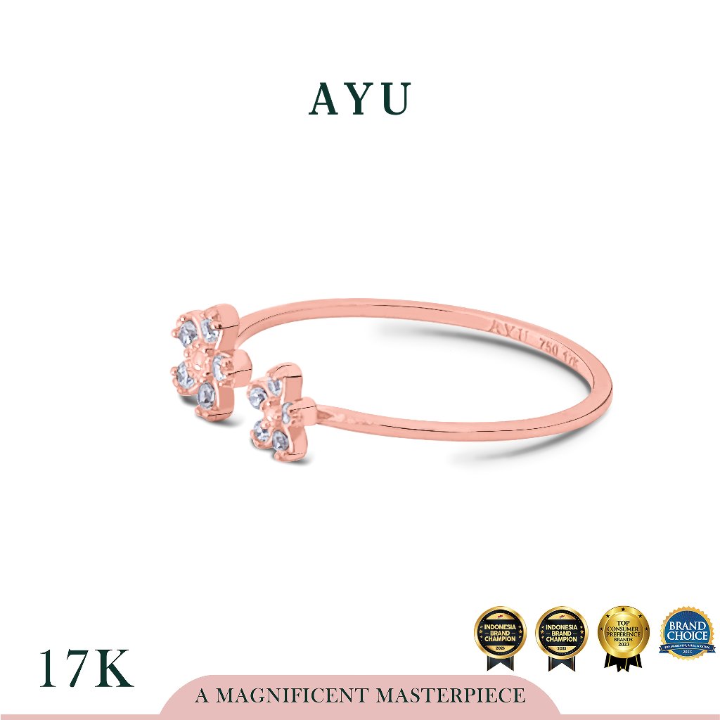 AYU Cincin Emas - Buttercup Flower Open Ring 17k Rose Gold