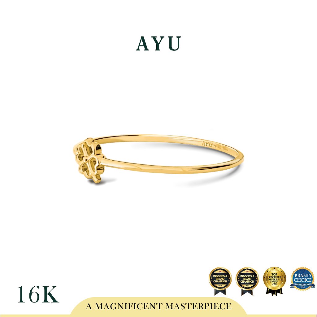 AYU Cincin Emas - Golden Line Lucky Clover Ring 16k Yellow Gold
