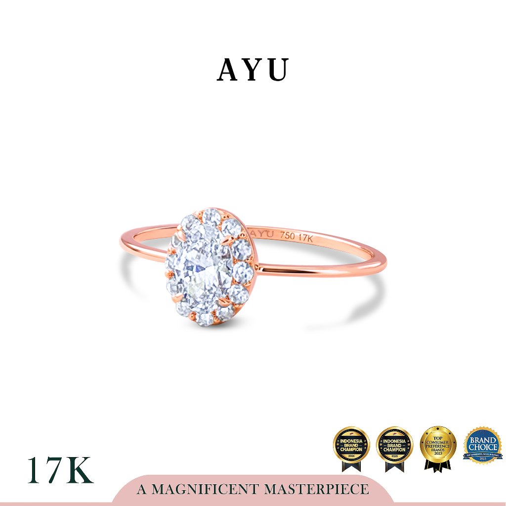 AYU Cincin Emas - Oval Halo Ring 17k Rose Gold
