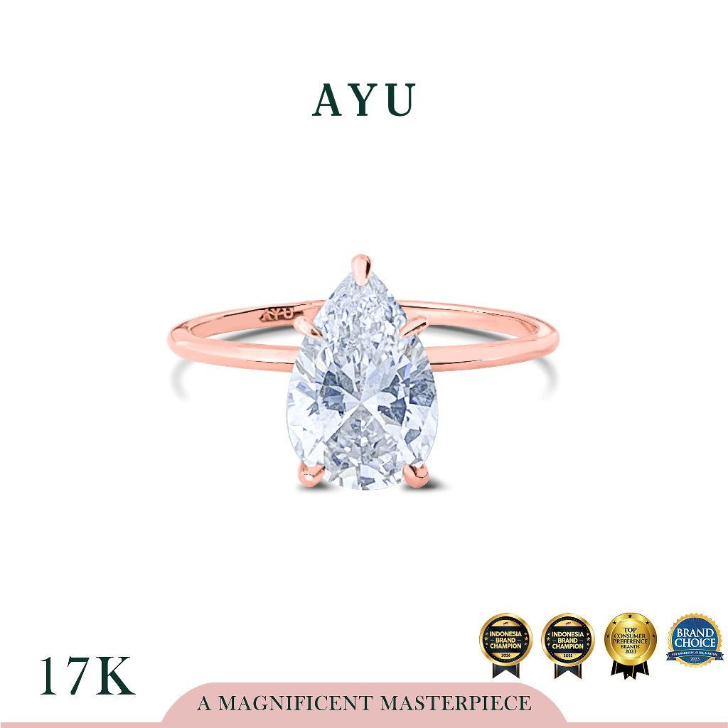 AYU Cincin Emas - The AYU Setting In Glam Teardrop Cut 17k Rose Gold