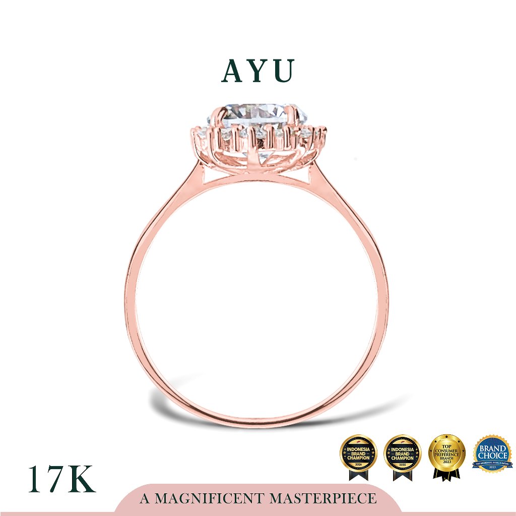 AYU Cincin Emas - Round Grecian Solitaire 17k Rose Gold
