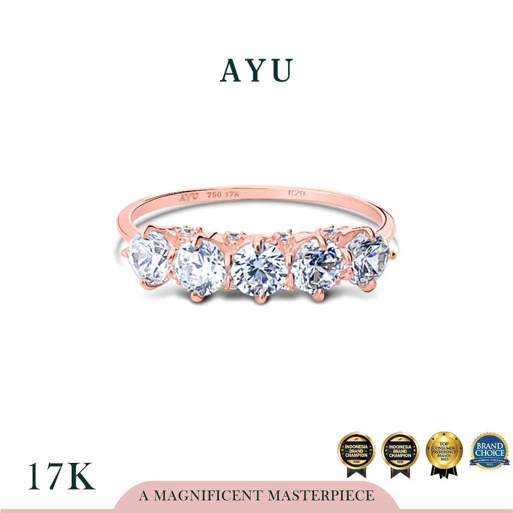 AYU Cincin Emas - 5 Claw Stones With Thin Ring 17k Rose Gold