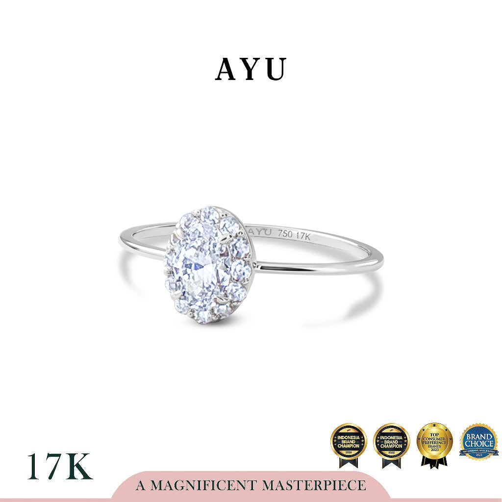 AYU Cincin Emas - Oval Halo Ring 17k White Gold