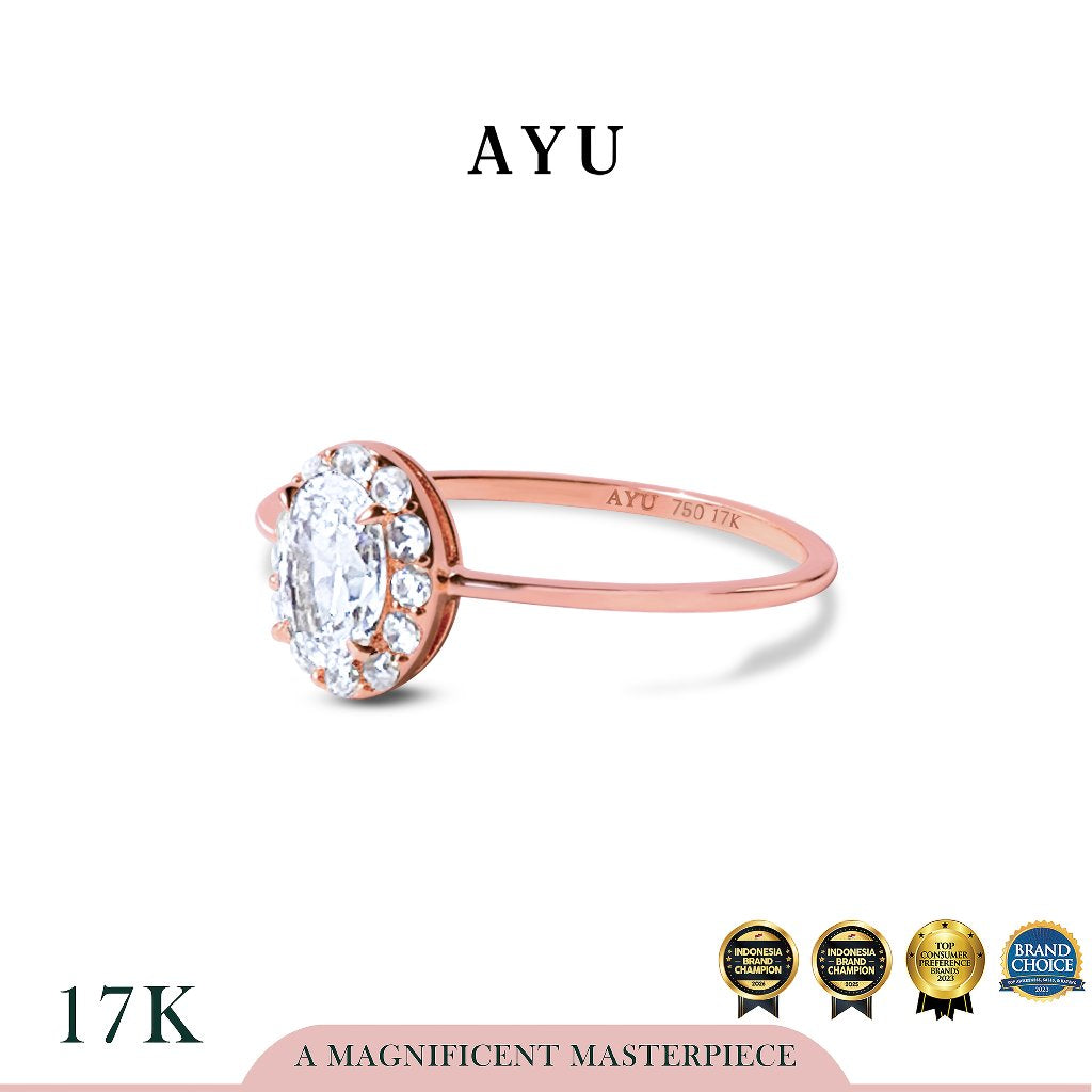 AYU Cincin Emas - Oval Halo Ring 17k Rose Gold