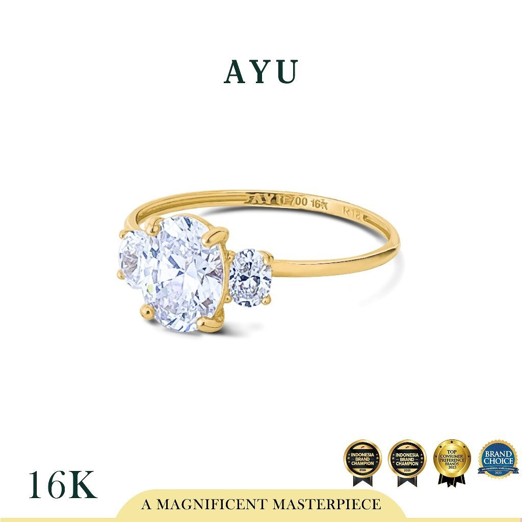 AYU Cincin Emas - The Legacy Mini Oval Trilogy Solitaire 16k Yellow Gold